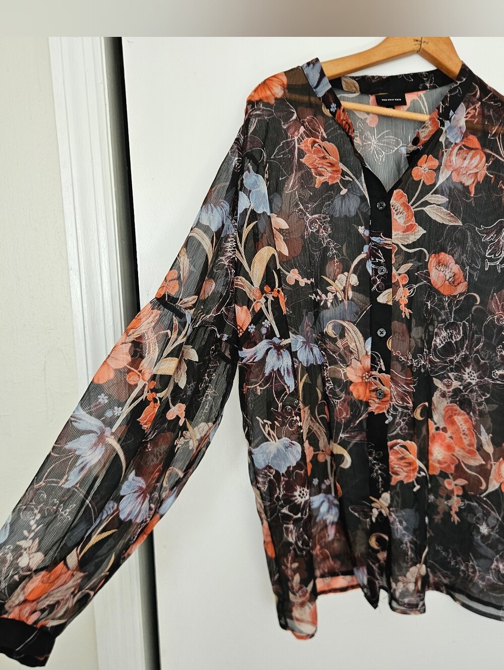Floral Sheer Whimsical Womens Top 2X Butterfly Boho Fairy Dark Cottage Romantic